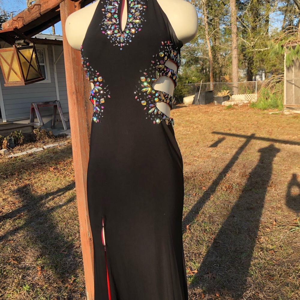 HOT & SEXY Betsy & Adams Halter Gown Rhinestones S OP Read For Size